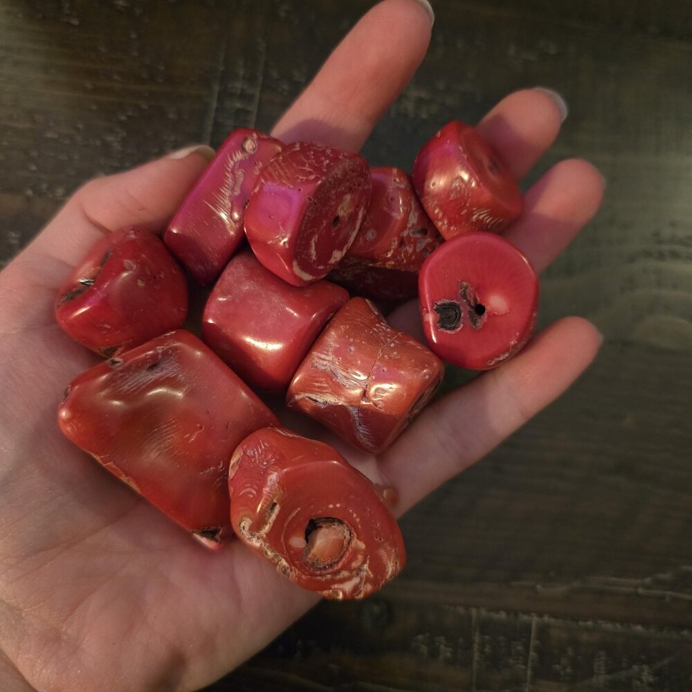 215g Vintage Natural Red Coral Beads Chunky Raw Drilled Lot Jewelry Crafts Decor